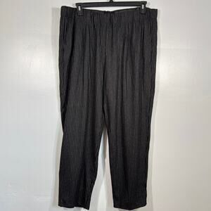 Eileen Fisher Wool Broken Stripe Flannel Pant XL Black Tapered Pull On Elastic